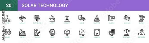 Fotografía Set of 20 outline web Solar Technology icons such as electric car, street light,
