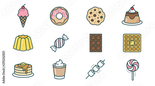фотографія Colorful illustrated collection of sweet desserts and treats.