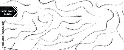 Set of Black Hand Drawn Wavy Brush Strokes and Curved Doodle Lines Isolated on White Background