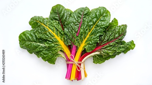 Bunch of fresh rainbow chard isolated on white background