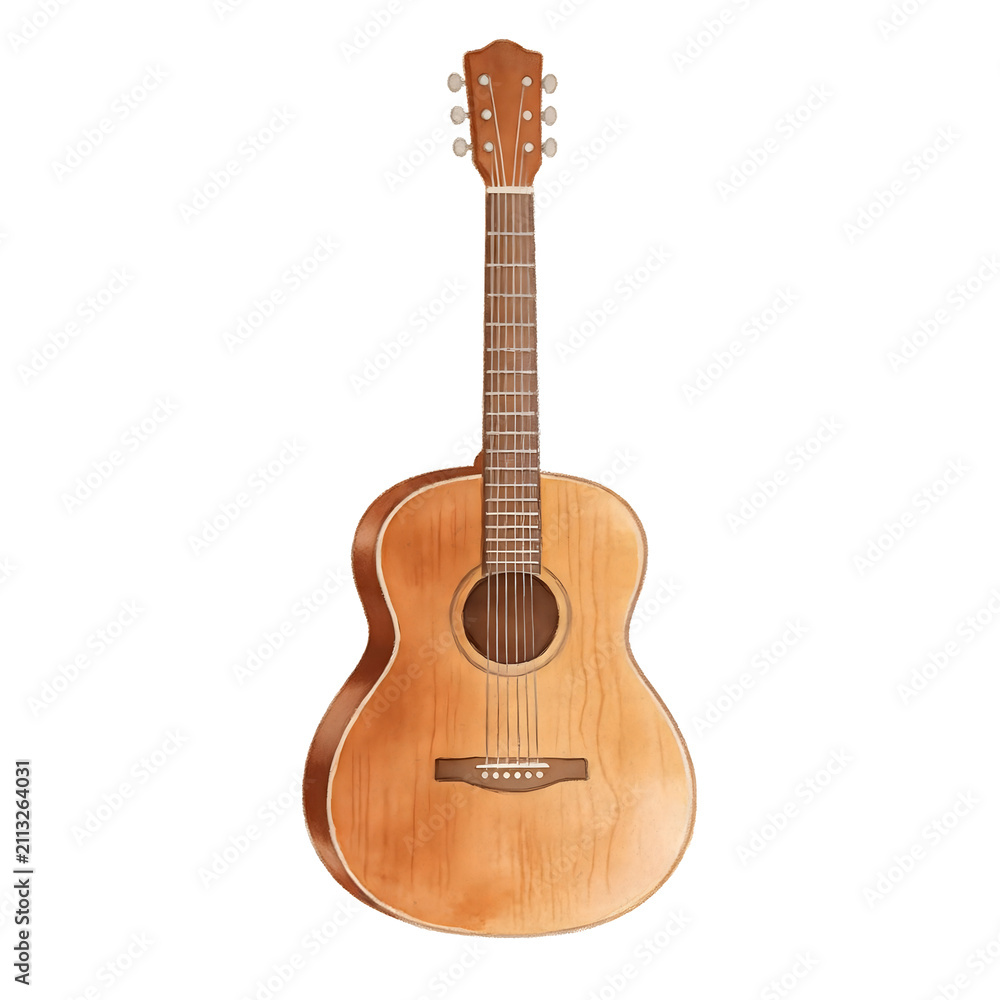 Fototapeta premium Acoustic Guitar: A classic acoustic guitar crafted from warm-toned wood, showcasing its elegant design and inviting sound.