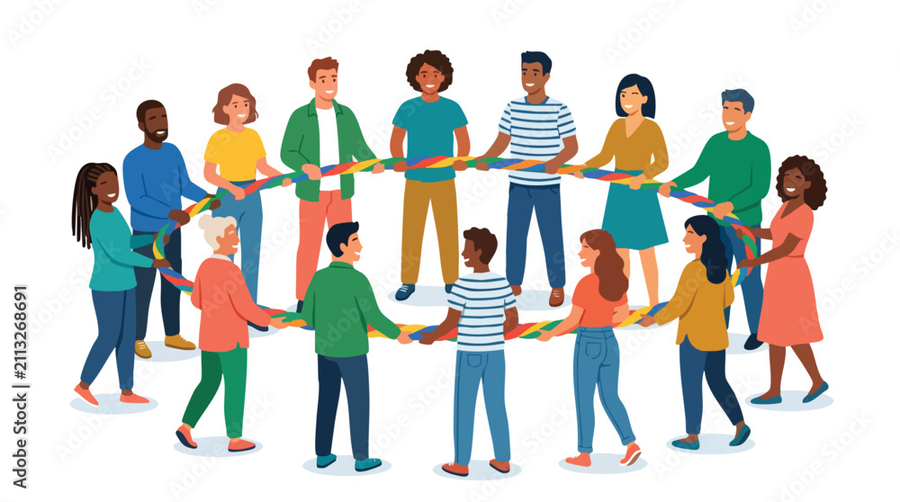 Obraz premium Diverse Friends Together forming a circle in this diverse friends group illustration for community concept