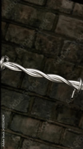 Rotating Barbed Wire Loop on Black Background – Realistic 3D Animation