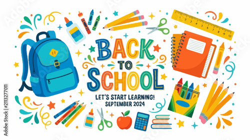 Back to School Supplies - Backpack, Crayons, Pencils, Notebook, Ruler, Glue