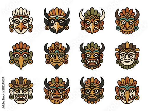 Tribal Masks Collection of Ancient Cultural Symbols