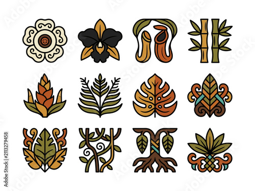 Tropical Flora and Botanical Icons Set