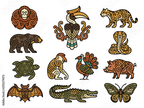 Exotic Animals Collection in Stylized Ethnic Ornament