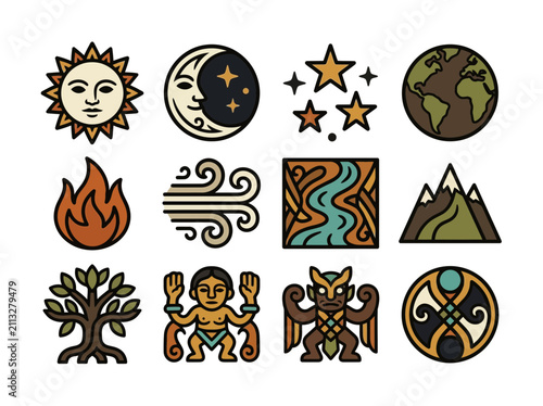 Collection of Celestial and Elemental Icons