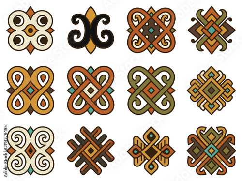 Decorative Geometric Ornaments in Ethnic Style