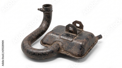 of a vintage rusty motorcycle exhaust muffler a worn steel exhaust system with visible corrosion