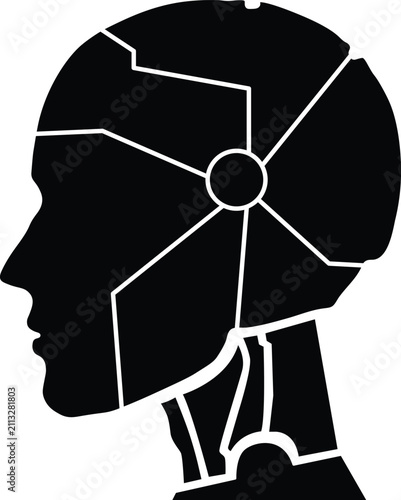 Black Robot Head Profile Silhouette Vector Illustration Concept