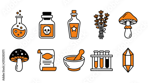 Bild auf Leinwand Set of magic potion and alchemy icons