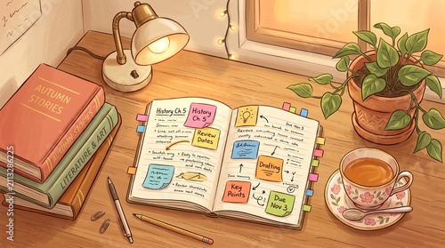 Cozy Study Desk with Planner and Productivity Notes