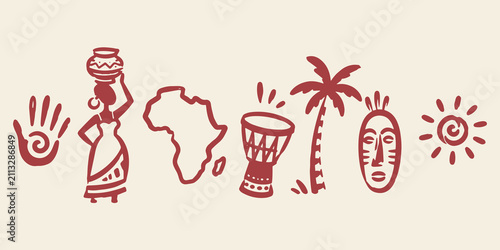 African Culture Doodle Set Vector Illustration