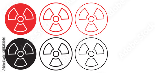 Canvas Print Radiation warning symbol set, radioactive hazard icons in red and black, nuclear