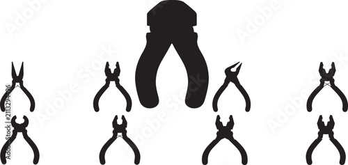 Foto Set of various pliers and hand tool silhouettes with handtools silhouette mechan