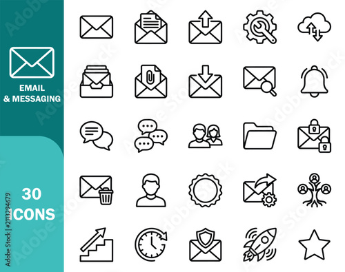 Canvastavla Set of 30 email and messaging line icons