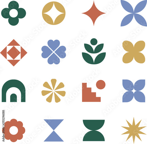 Retro Geometric Abstract Shapes Collection in Scandinavian Mid Century Modern Style Vector Set