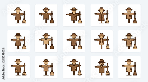 Obraz na płótnie Set of fifteen cartoon scarecrow icons for harvest themes.