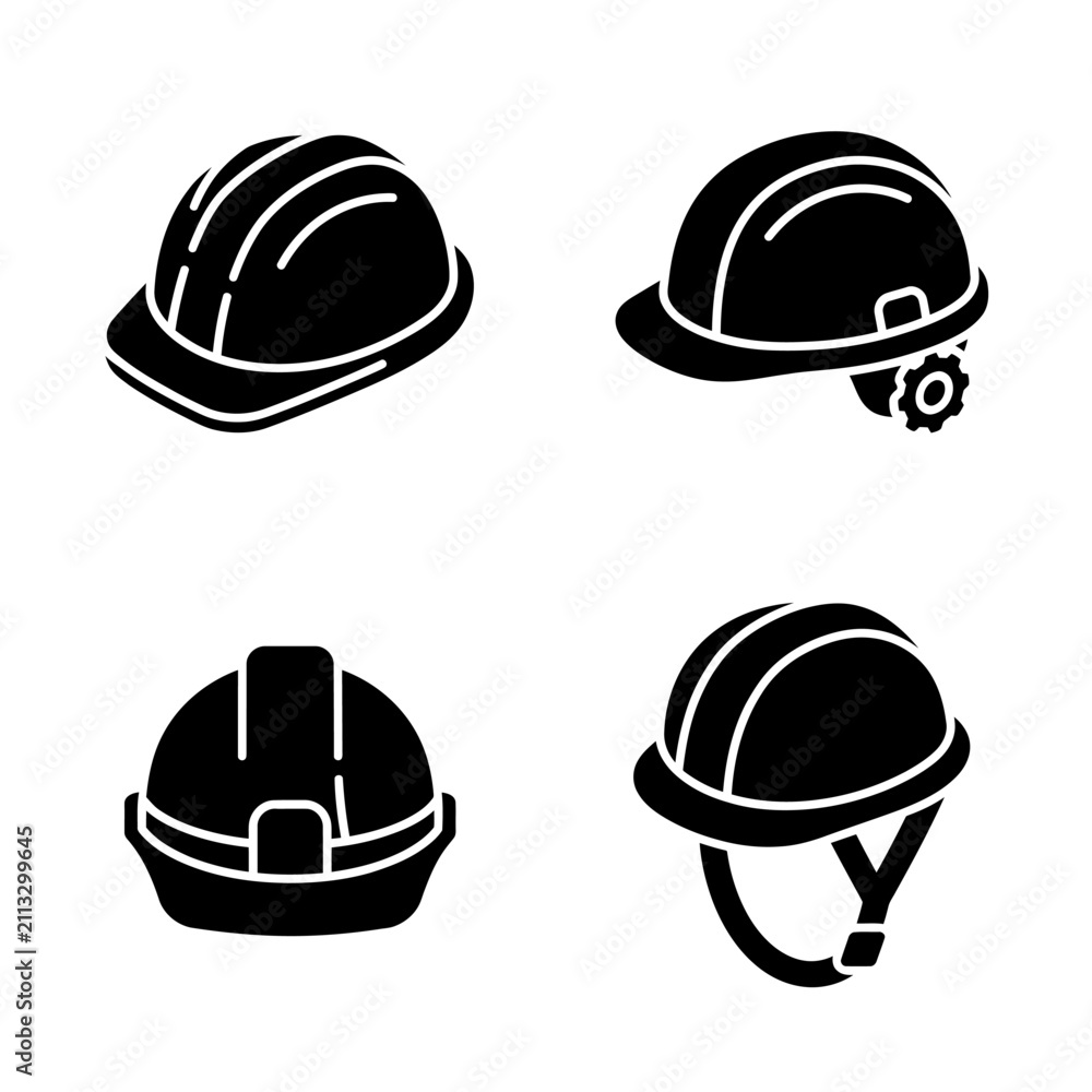 Fototapeta premium Set of four distinct safety helmet icons in black silhouette design