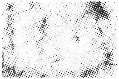 Worn grunge texture. Distress paper overlay. Dark grainy texture background. Dust overlay textured. Grain noise particles. Weathered effect. Torn graininess pattern. Vector.