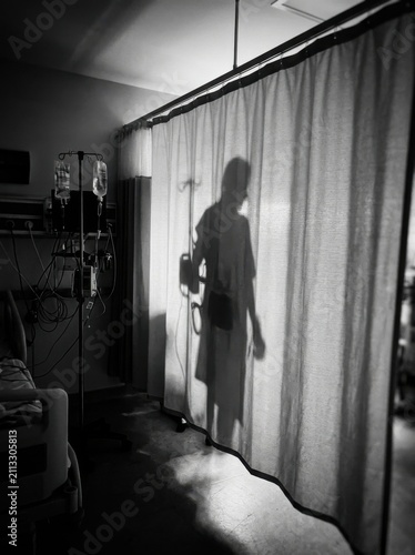 Medical Care Shadow Silhouette Behind Hospital Curtain