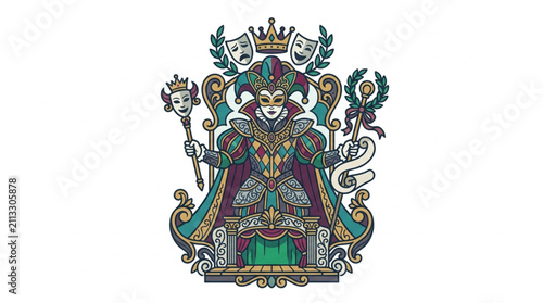 Quadro su tela Ornate Heraldic Crest with Crown and Shield Design.
