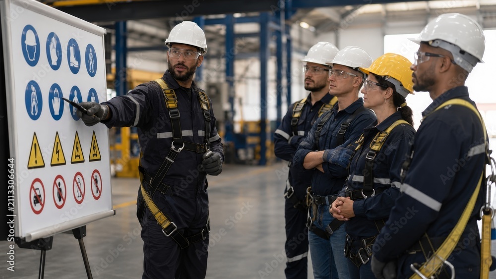 Fototapeta premium Industrial Workplace Safety Training with Personal Protective Equipment