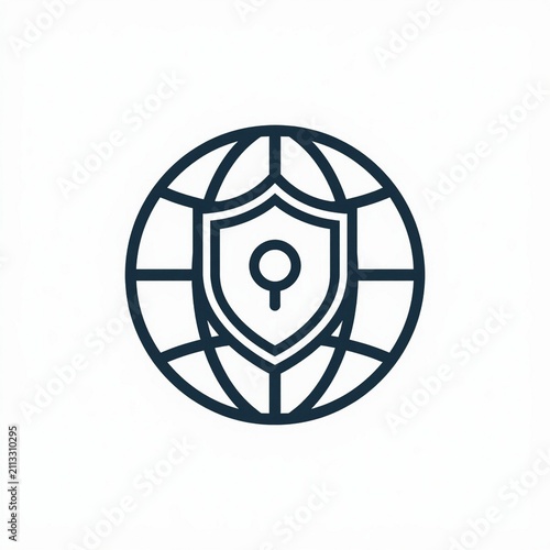 Globe security  Line icon of a globe with a shield internet security and global protection