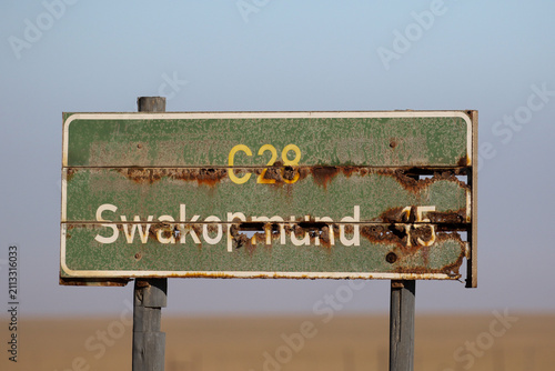 Badly rusted sign on the way to Swakopmund