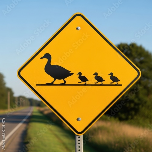 Yellow Diamond Duck Crossing Warning Sign Roadside Alert