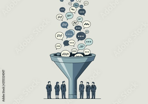 Business Communication Funnel, Conceptual Illustration, Minimalist Style, Flat Vector, Corporate Art