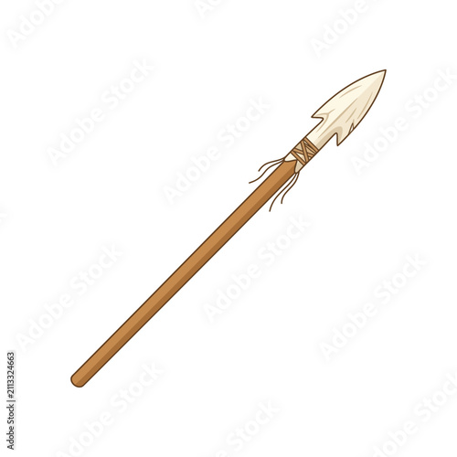 Quadro su tela Primitive wooden spear with a sharp stone or bone arrowhead isolated vector illu
