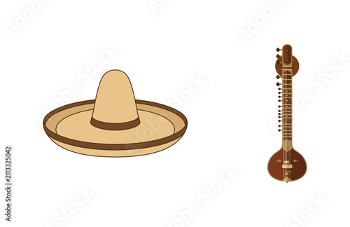 Fotografía Vector illustration featuring a traditional Mexican sombrero hat alongside a cla