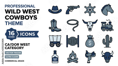 фотографія Pixel Art Wild West Cowboy Theme Icons Collection