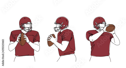 American Football Quarterback Action. Sports Illustration. Vector Line Art. Athletic Player. Digital Graphics.