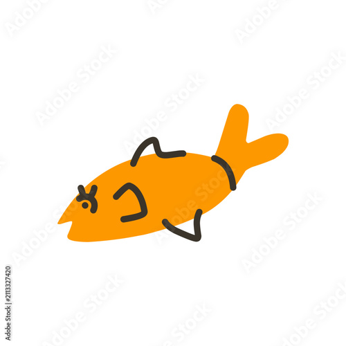 Fish icon with color and lines, hand drawing icon