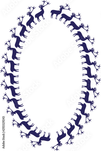 Wild animal frame. Christmas reindeer template for your text. Hand drawn vector illustration