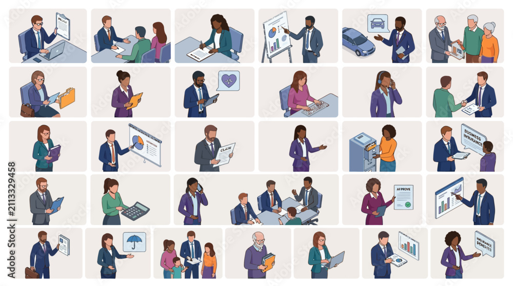 Fototapeta premium collaborative team members engaged in various professional activities across office and outdoor environments emphasizing