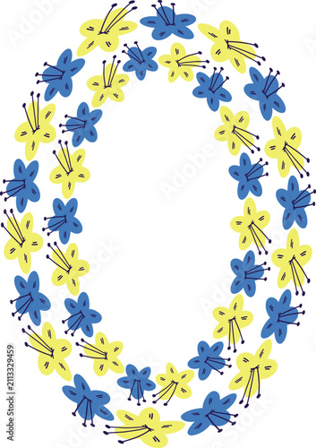 Frame with colorful flower elements. Wreath graphic template. Cute empty frame box