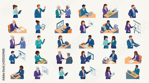 diverse group of professionals engaging in collaborative work with digital devices in a modern office environment