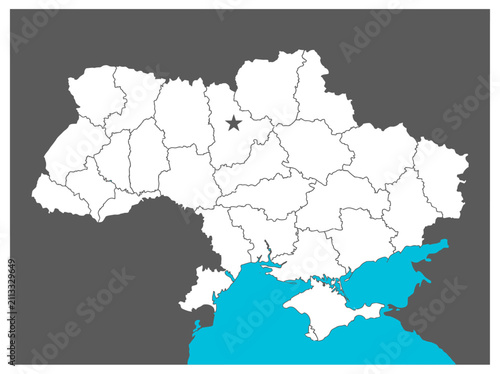 Canvas Print Ukraine Administrative Map with Regional Borders and Kyiv Star