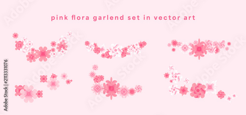 Pink Flora Garland Illustration Set in Vector Art
