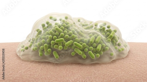 Bacterial biofilm formation 3D illustration white background