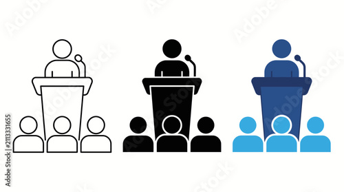 Foto Three speakers at separate podiums addressing an audience in a conference panel