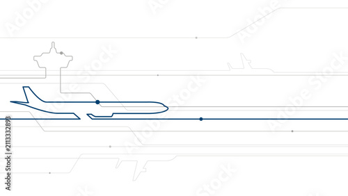 Cuadro en lienzo Minimalist aviation infrastructure vector illustration featuring a passenger airplane and abstract network lines