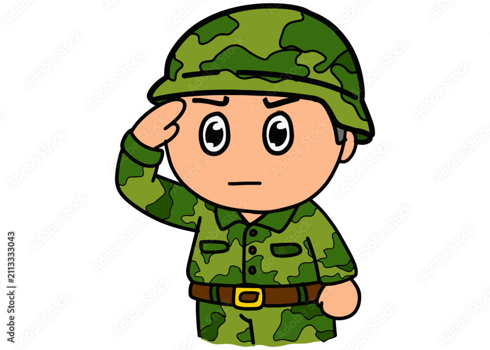 Obraz premium Cute Soldier Character in Military Uniform