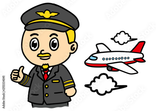 Cute Airline Pilot Character with Passenger Airplane