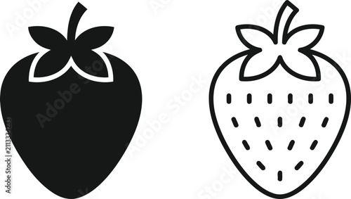 Black strawberry fruit icons set Vector