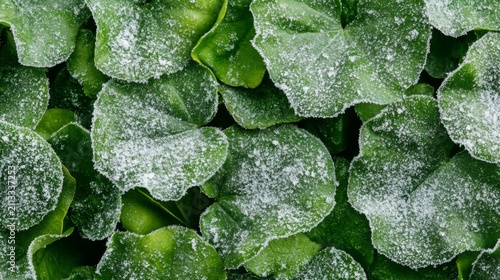 Close Up View of Leaves Covered with Snow